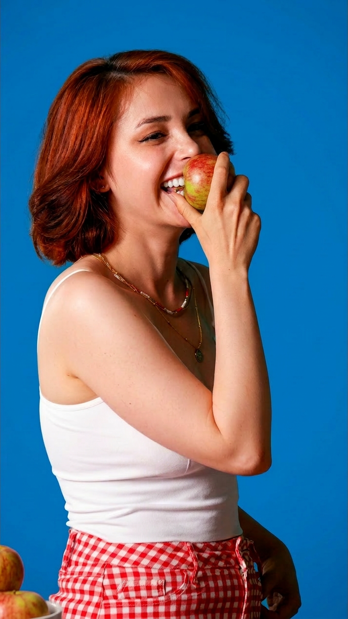 woman eating an apple